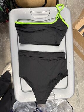 Rave Fit Set Black One-Shoulder Crop Top and High-Waist Bottom